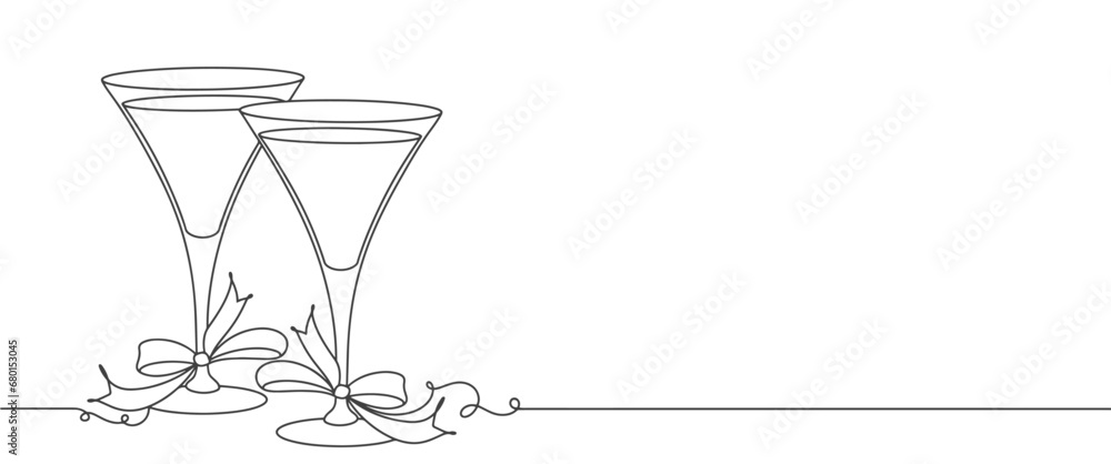 Vector line art drawing of two glasses of red wine. Minimalist linear concept of celebrate and cheering. Vector illustration Vector line art drawing of two glasses of red wine. Minimalist linear concept of celebrate and cheering. Vector illustration