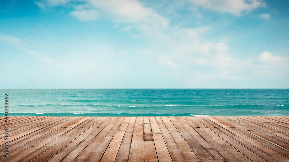 Fototapeta premium wooden floor on sea background view from below 