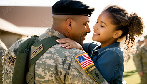 Military father reunited with his daughter,  love, people, son, baby, woman, smiling, happiness, parent, two, kid, mother, smile, daughter, 