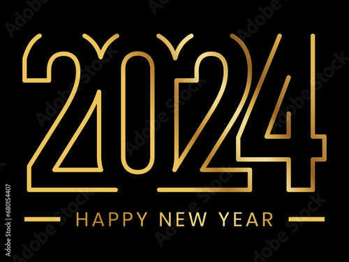 Happy new year 2024 design. With colorful truncated number illustrations. Premium vector design for poster, banner, greeting and new year 2024 celebration.