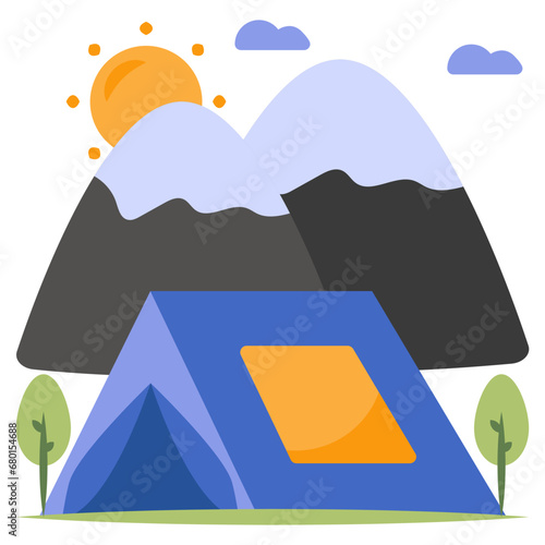 A flat design icon of camp

