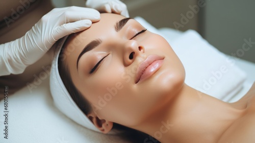 plastic surgery, beauty, Surgeon or beautician touching woman face, surgical procedure that involve altering shape of nose, doctor examines patient nose before rhinoplasty, medical assistance, health photo