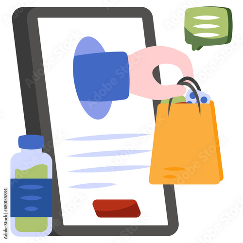 Mobile medicine shopping icon, editable vector 

