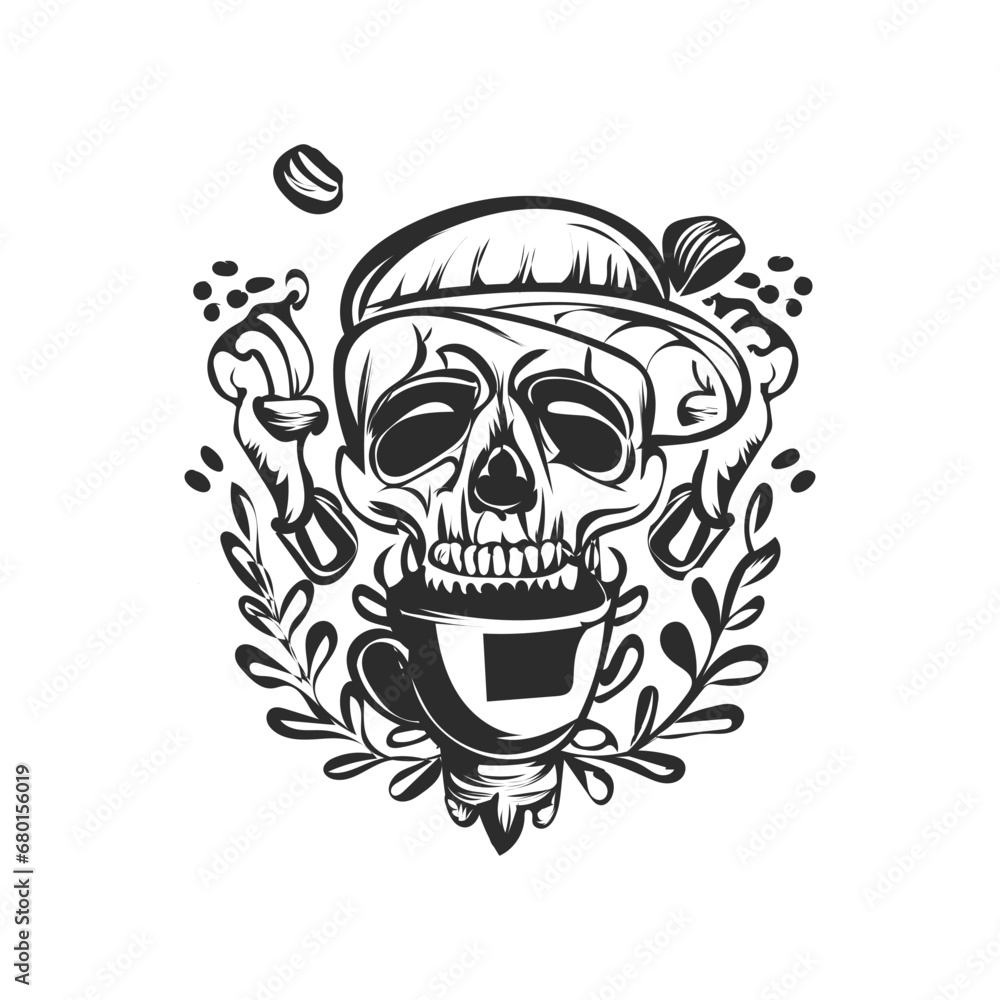 skull with coffee cup vector design