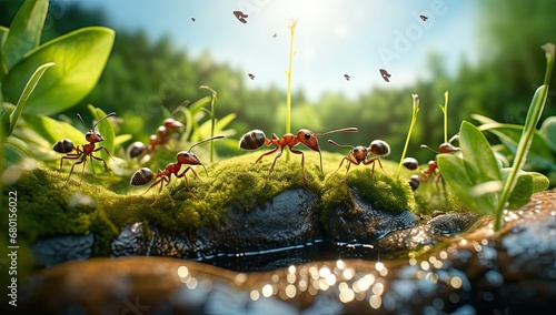 ants walking around in a grass scene