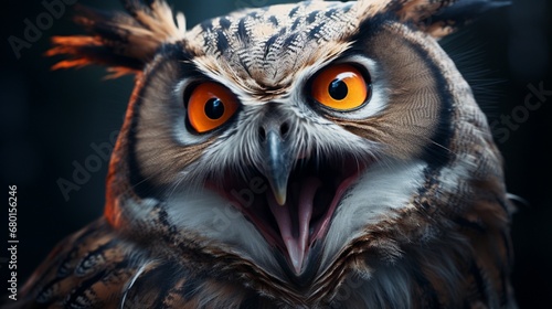 Winking owl in close-up.