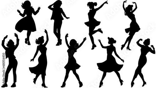 Stylish silhouettes vector set of dancing ladies