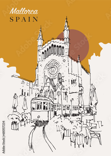 Drawing sketch illustration of Mallorca, Spain