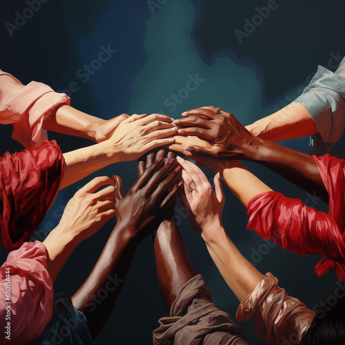 many hands of different races and ethnicities photo