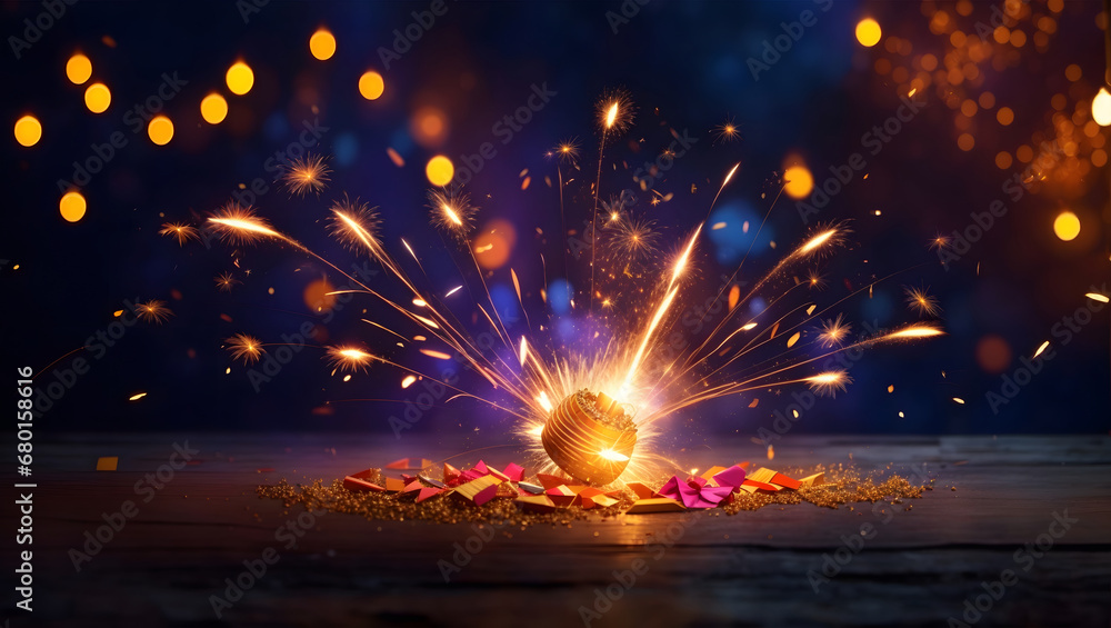 Diwali Festival celebration with crackers and colorful sparks. Image is generated with the use of an Artificial intelligence - obrazy, fototapety, plakaty 