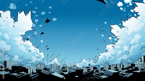 Illustration in the manner of a contemporary blue comic book background