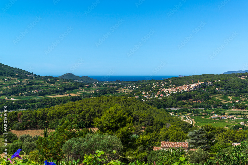 View of the Meditarreanen Sea from the hills of the Provence region in France