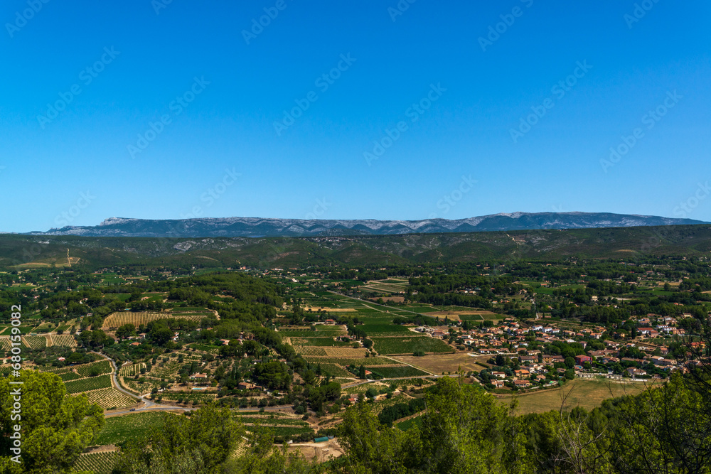 View of the Meditarreanen Sea from the hills of the Provence region in France