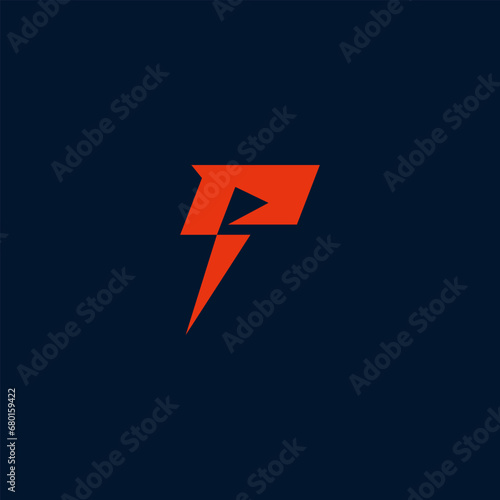 Power logo. P letter and lightning on the dark background. P monogram. Power and energy technology. Suitable for your design need, logo, illustration, animation, etc.
