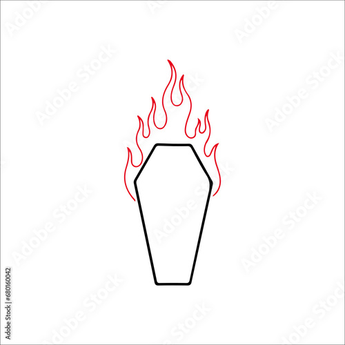 vector illustration of a coffin with fire