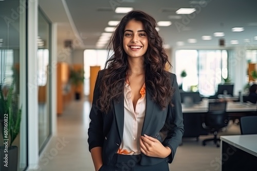 Free Download Beautiful Asian business woman smile in modern office. Smart and confident . Generative AI - GFXLoad