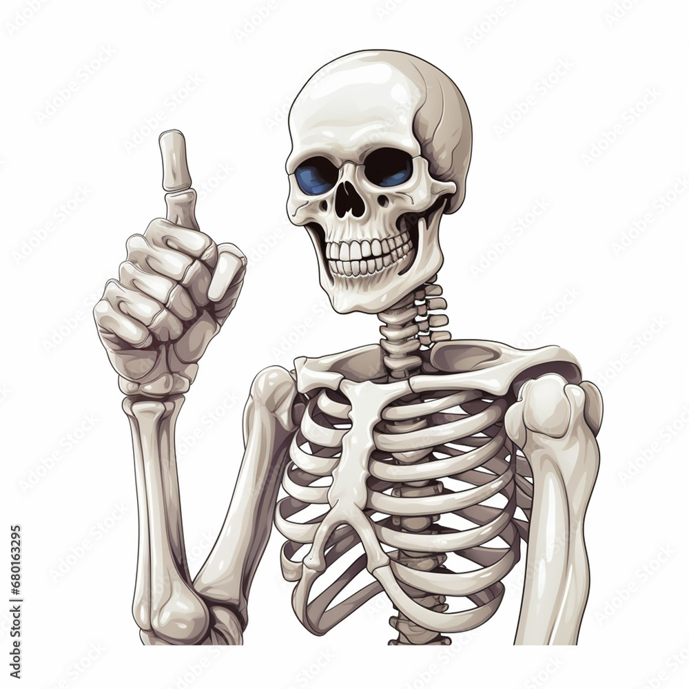 White skeleton thumbs up, white background created with Generative Ai White skeleton thumbs up, white background created with Generative Ai