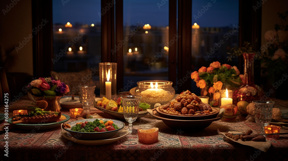 Table with traditional food. Ramadan celebration. Table with traditional food. Ramadan celebration.