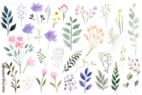 Illustration of watercolor-style flowers and leaves