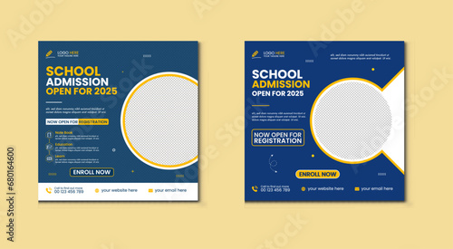 School admission social media post banner design. back to school social media post banner design set. Back to school admission promotion banner. school admission template for social media ad.
