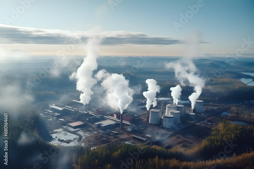 Aerial View of Industrial Factory Emitting Smoke in a Polluted Environment