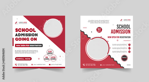School admission social media post banner design. back to school social media post banner design set. Back to school admission promotion banner. school admission template for social media ad.
