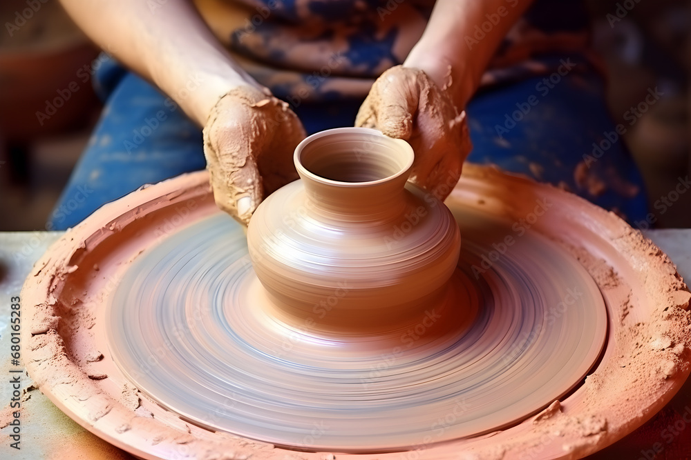 Artisan Molding a Shape on a Potter's Wheel in a Ceramics Workshop Artisan Molding a Shape on a Potter's Wheel in a Ceramics Workshop