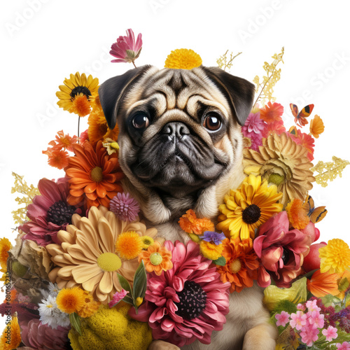 pug puppy with flowers