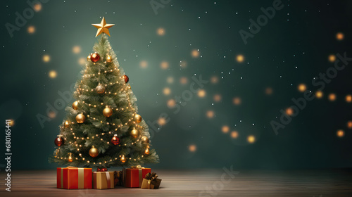 Lit Christmas Tree Banner with Space for Text 