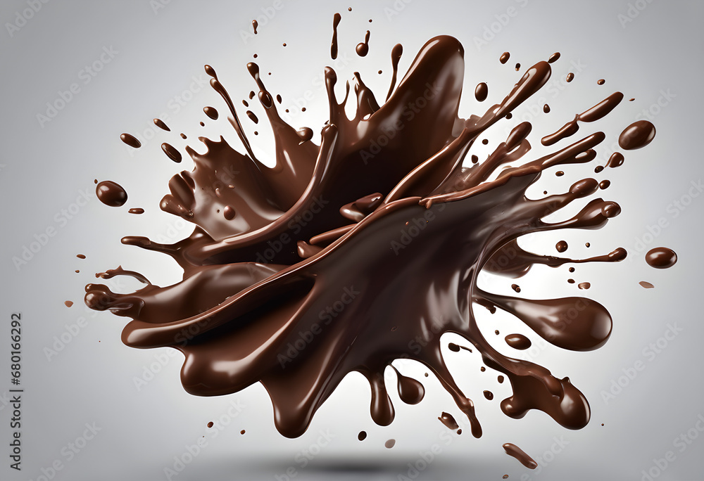 Fototapeta premium A dark chocolate explosion splash isolated, Generative AI