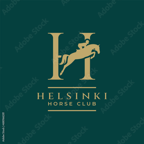 Elegant luxury letter H monogram horse jumping logo, letter H horse logo, show jumping horse logo, logo type, typography