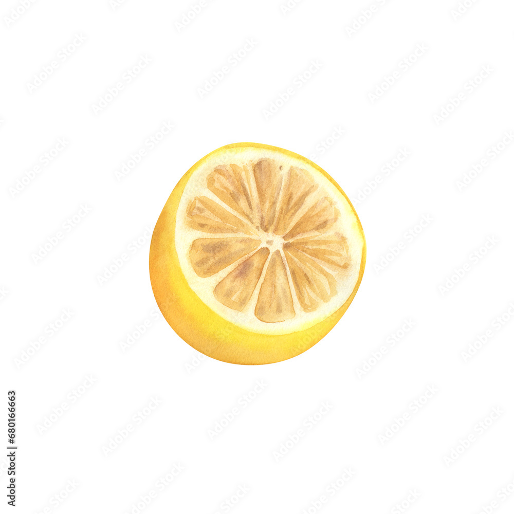Lemon. Watercolor illustration. Citrus fruits. Vitamins in food. Healthy eating. Template, composition for printing. Lemon. Watercolor illustration. Citrus fruits. Vitamins in food. Healthy eating. Template, composition for printing.