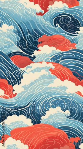 japaness style waves and sea