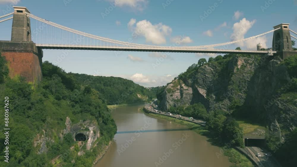 Aerial drone view of Clifton Suspension Bridge in Bristol, England Aerial drone view of Clifton Suspension Bridge in Bristol, England