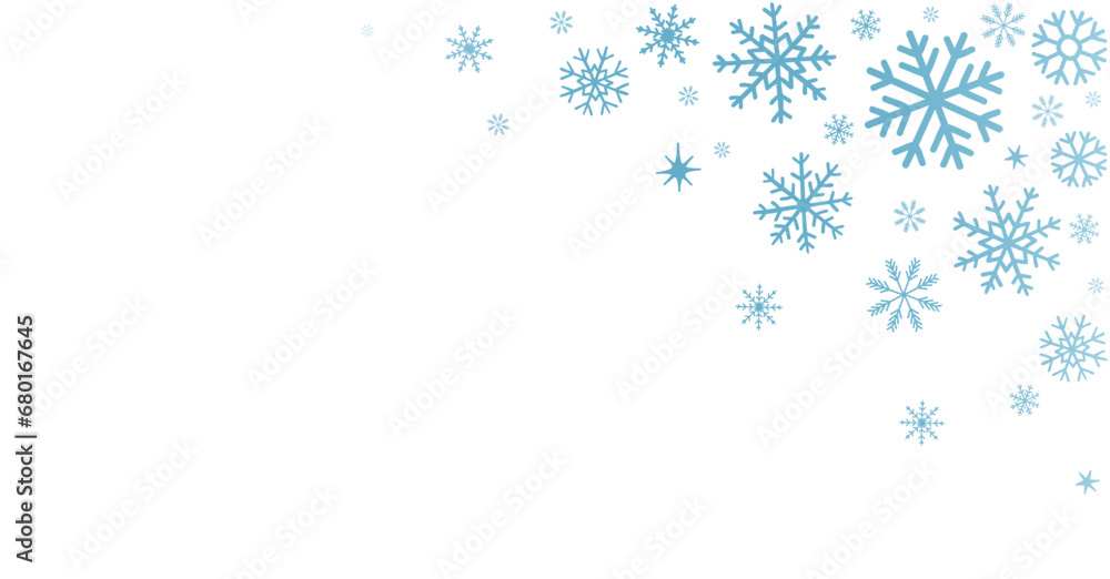 decorative hand drawn winter background with snowflakes pattern, snow, stars, design elements on white