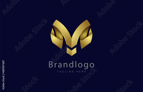 Ram logo Design. Modern Letter M mountain goat logo design template. vector illustration