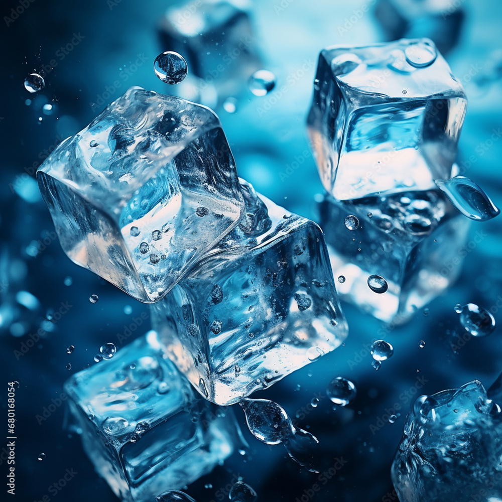 Ice cubes and water drops created with Generative Ai Ice cubes and water drops created with Generative Ai