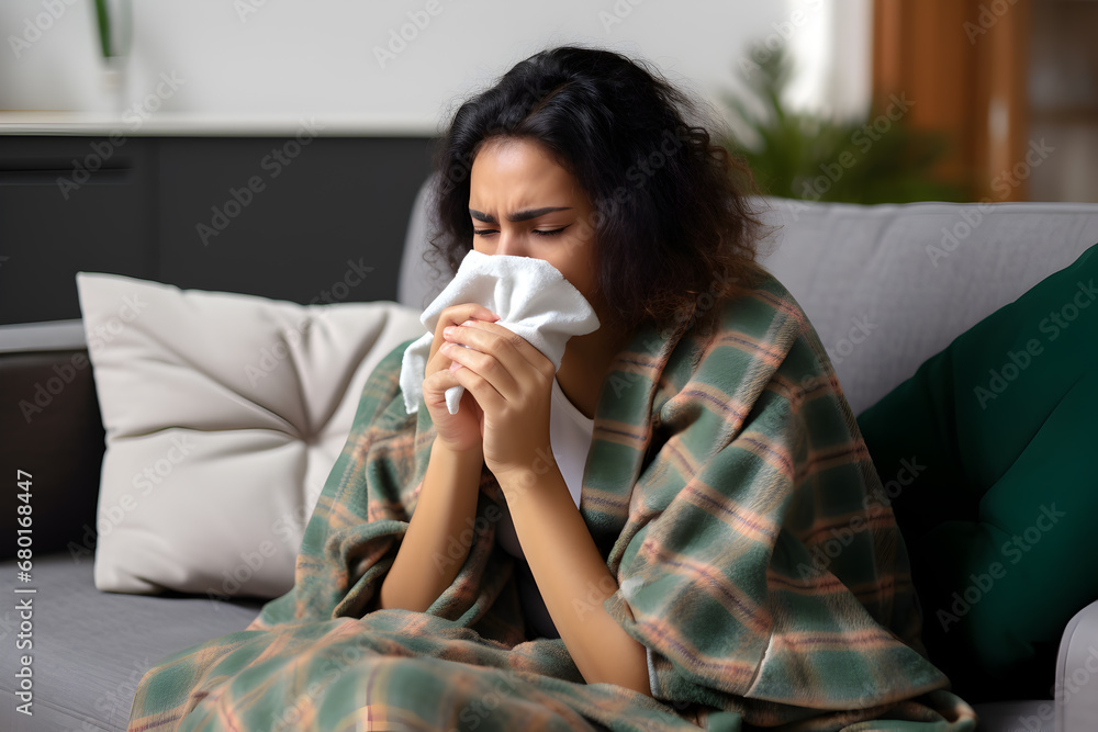 Young woman relaxing on a sofa in a living room. flu Young woman relaxing on a sofa in a living room. flu