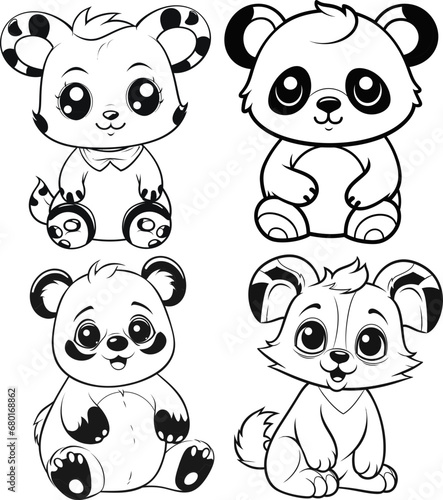 Panda cute animal stock, coloring page image