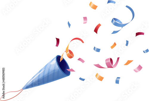 Firecracker with serpentine on a white background. Festive decoration for festival, birthday, carnival.
