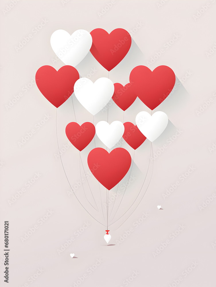 Valentine's card design. Red hearts symbolise love and romance. Minimalist art approach. 
