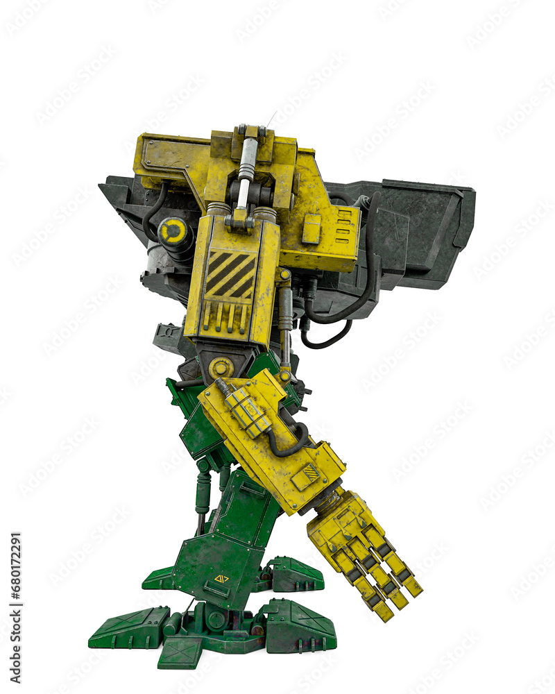 apocalyptic robot standing up in white background side view apocalyptic robot standing up in white background side view