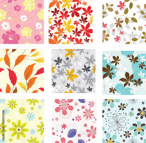 set of coloring seamless patterns