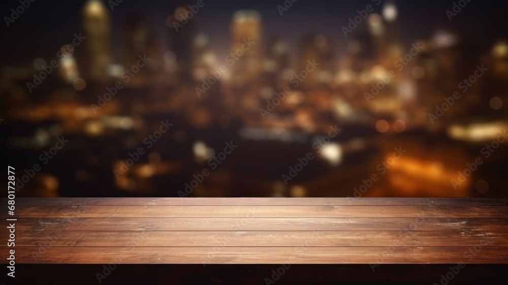 .empty table dark top with blur background of town, Advertisement, Print media, Illustration, Banner, for website, copy space, for word, template, presentation