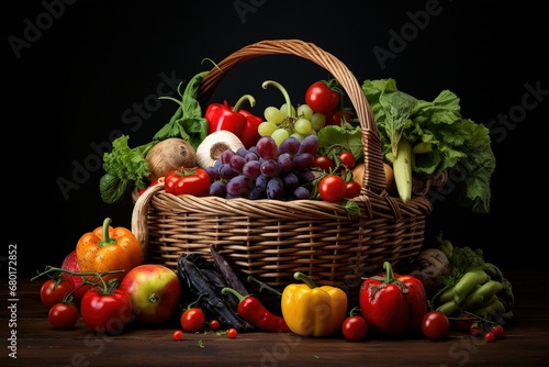 Basket with vegetables and fruits