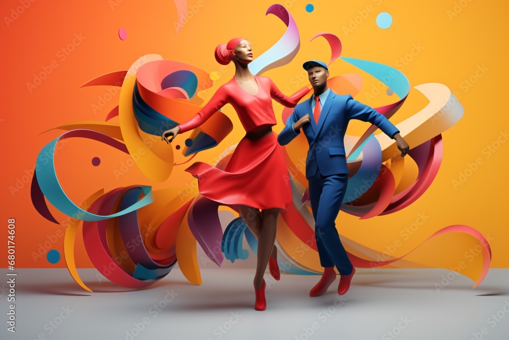 Obraz premium Cartoon illustration of two people dancing