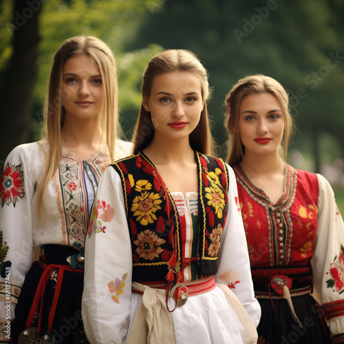 women and men in romanian traditional clothing