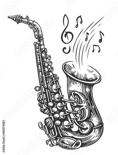 Canvas Print Saxophone with musical notes coming out