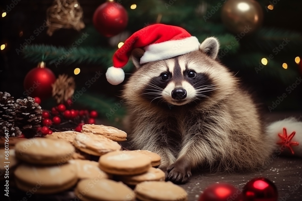 a cute guilty looking racoon thinking about eating your christmas cookies a cute guilty looking racoon thinking about eating your christmas cookies