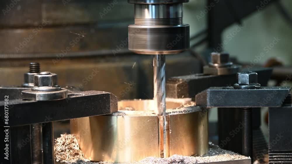 The hole boring process on NC milling machine with brass material. The hole boring process on NC milling machine with brass material.